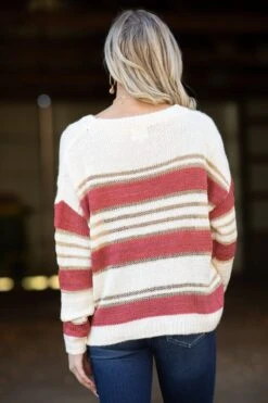 Cream And Wine Stripe Sweater With Lurex -Staccato Shop 3D4A1792 7e7437ab 772a 4026 ac32 b452e53a8e2b