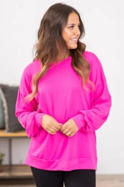 STACCATO Hot Pink Crew Neck Long Sleeve Top
