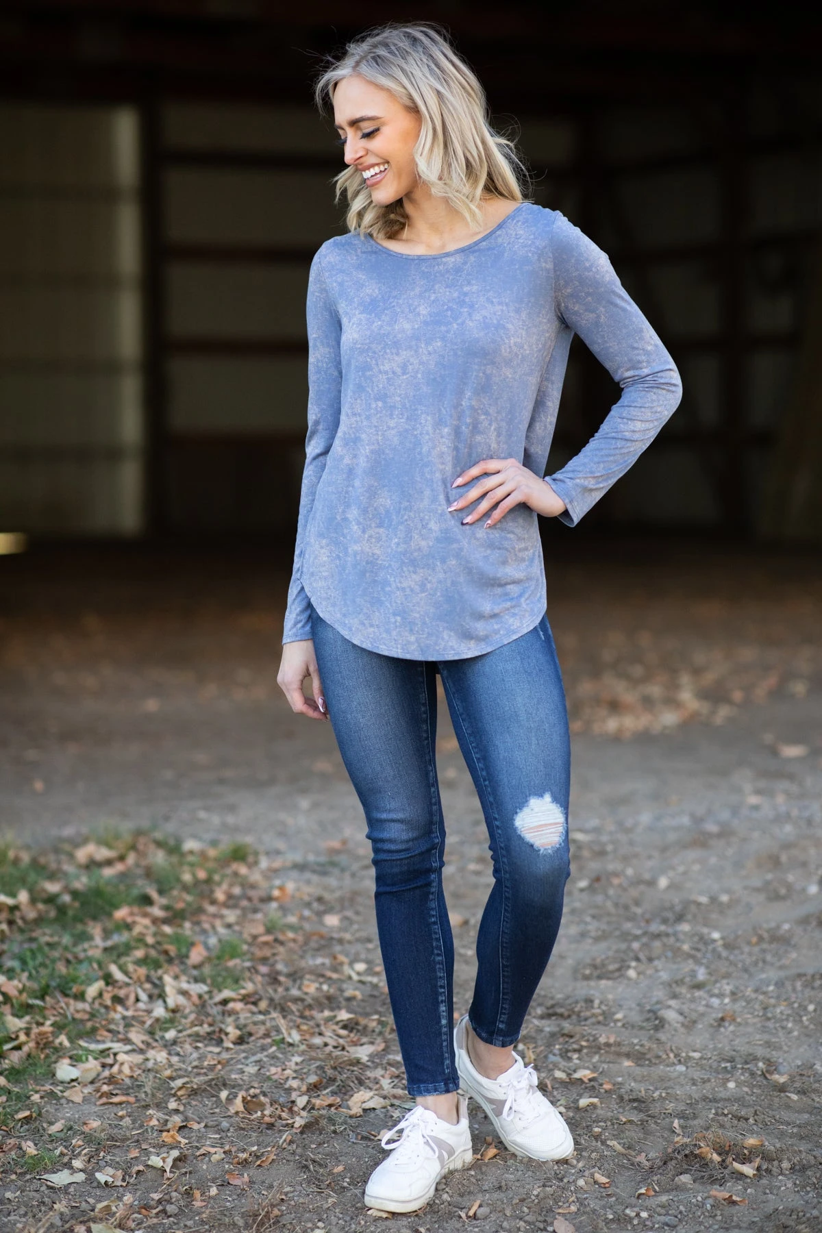 Dusty Blue Acid Wash Long Sleeve Top 5 Dusty Blue Acid Wash Long Sleeve Top - Image 3