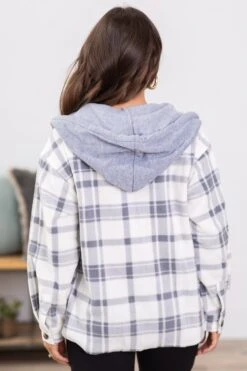 Grey And Off White Plaid Hooded Shacket -Staccato Shop 3D4A1884 b2019d2c 7eb1 446e ba82 3f48cd3e633b