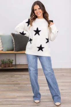 STACCATO Ivory And Black Star Intarsia Sweater -Staccato Shop 3D4A1931 18d5f2db 77d1 4838 9421 5e3053ba8ac0