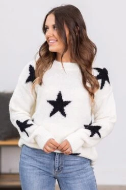 STACCATO Ivory And Black Star Intarsia Sweater