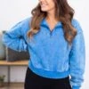 Bright Blue Acid Wash Fleece 1/4 Zip Pullover