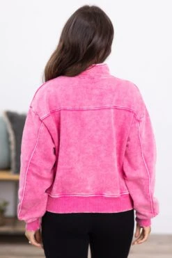 Hot Pink Acid Wash Fleece 1/4 Zip Pullover -Staccato Shop 3D4A1964 99088b08 2b9b 4dd2 a010 08f24c9f7c2c