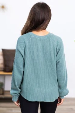 Ash Green Washed Waffle Knit Henley Top -Staccato Shop 3D4A1971 6a98402d 9f21 4f9d b56c e14b576ff31f