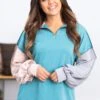 Turquoise Colorblock 1/4 Zip Pullover -Staccato Shop 3D4A1978 5d07c933 0946 4c80 9e09 09448e4431e2