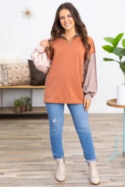 Rust Colorblock 1/4 Zip Pullover -Staccato Shop 3D4A2020 6db5caae 00ca 445f 8a7c f85079994ce3