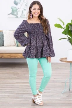 Navy Ditsy Floral Smocked Bodice Top -Staccato Shop 3D4A2087 6652edd2 f598 4bb2 a3f0 0d8fae258595