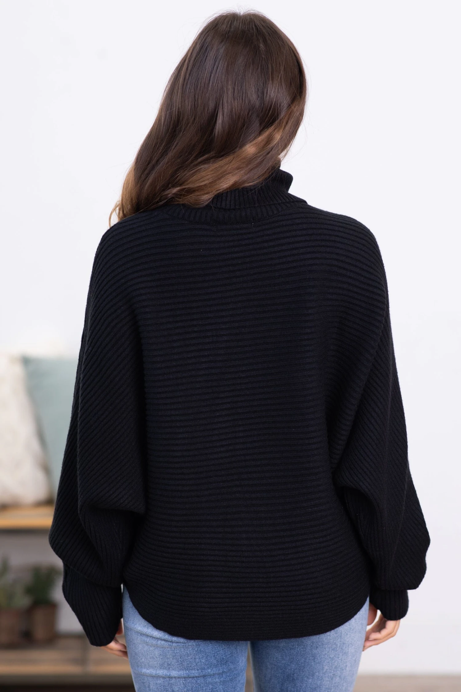 Black Horizontal Ribbed Turtleneck Sweater 6 Black Horizontal Ribbed Turtleneck Sweater - Image 4