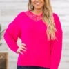 Hot Pink Lace Trim Rib Knit Sweater -Staccato Shop 3D4A2129 f08bed9e e33e 4349 b21f c55937c8b70f