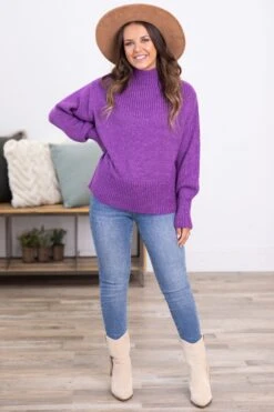 Purple Balloon Sleeve Mock Neck Sweater -Staccato Shop 3D4A2138 e2ed9cbb 5ec7 4c60 863a d1f4c2204c1f