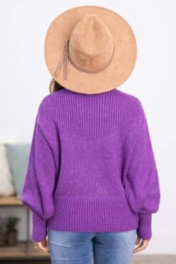 Purple Balloon Sleeve Mock Neck Sweater -Staccato Shop 3D4A2143 e4f1db47 7e7e 478c 96ec d524632cb09e