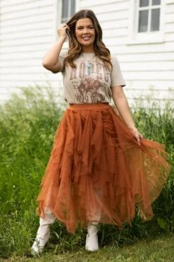 Burnt Orange Tulle Maxi Skirt