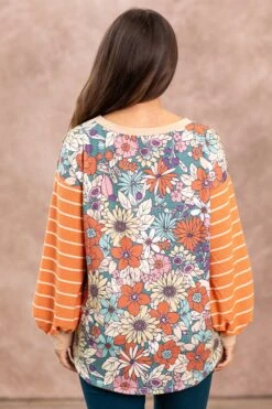 Turquoise Floral Print Top With Stripe Sleeves 9 Turquoise Floral Print Top With Stripe Sleeves -Staccato Shop 3D4A2218 455c80ff 23b9 4467 ac22 29092b385bbc