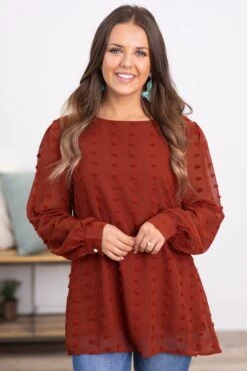 Rust Swiss Dot Long Sleeve Top
