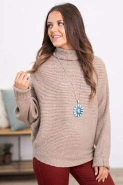 Mocha Horizontal Ribbed Turtleneck Sweater