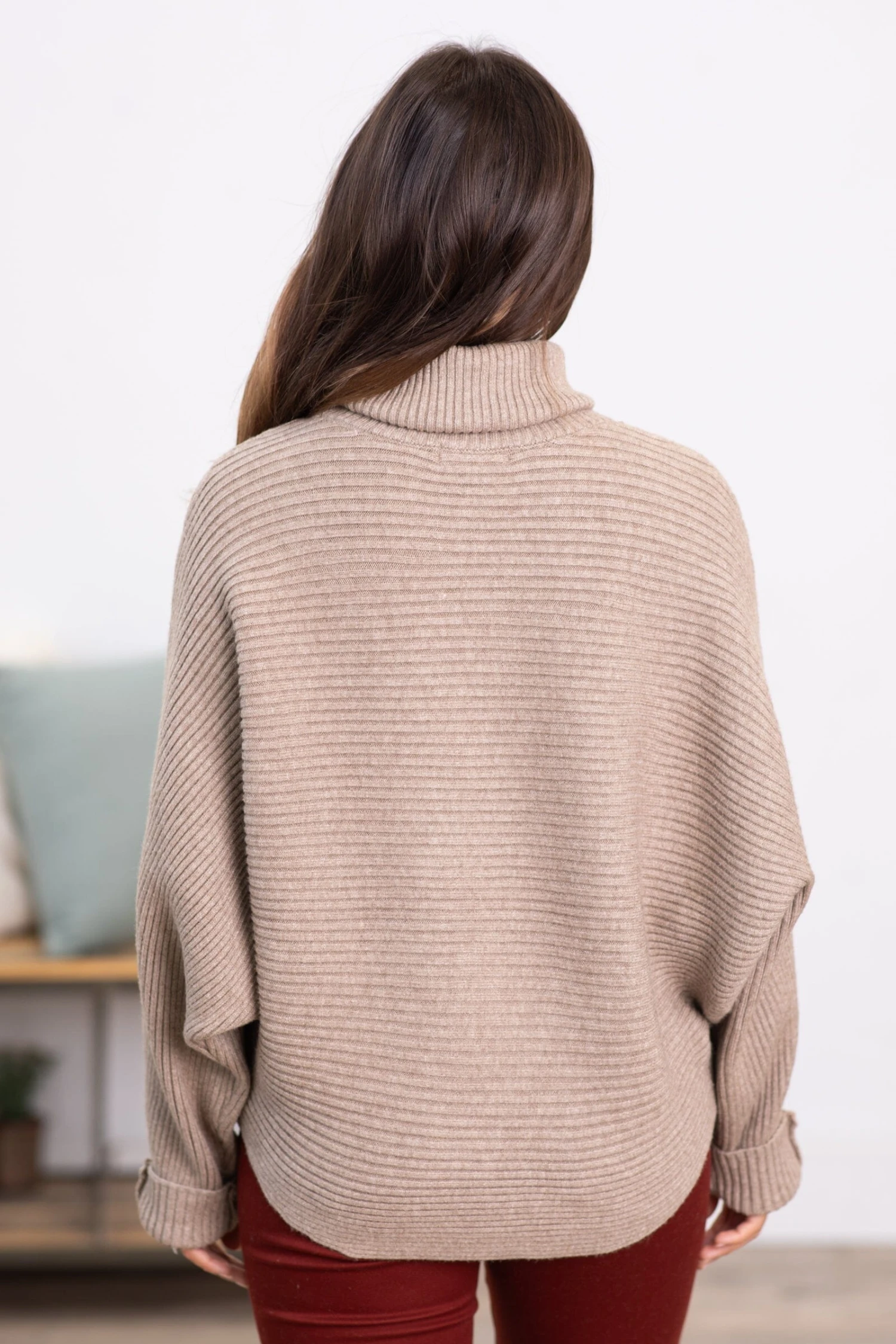 Mocha Horizontal Ribbed Turtleneck Sweater 5 Mocha Horizontal Ribbed Turtleneck Sweater - Image 3