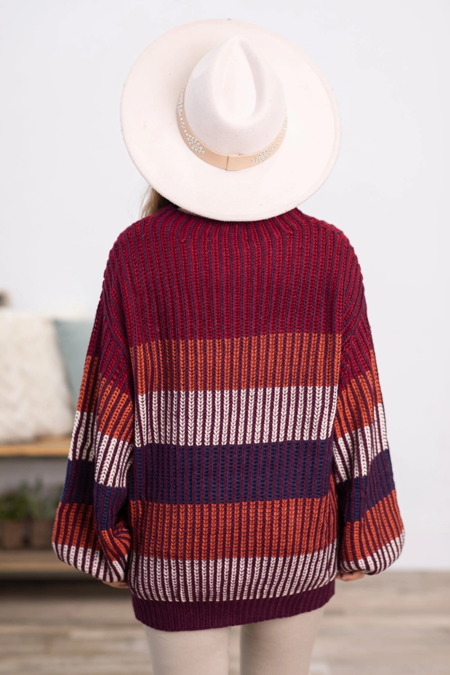 Eggplant Multicolor Ribbed Stripe Sweater 6 Eggplant Multicolor Ribbed Stripe Sweater - Image 4
