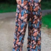 Slate Blue And Rust Floral Print Pants