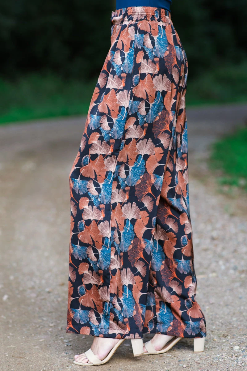 Slate Blue And Rust Floral Print Pants 5 Slate Blue And Rust Floral Print Pants - Image 3