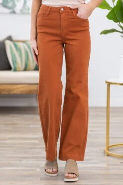 Judy Blue Cognac Garment Dyed Wide Leg Pants