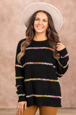 STACCATO Black Sweater With Multicolor Stitch Detail