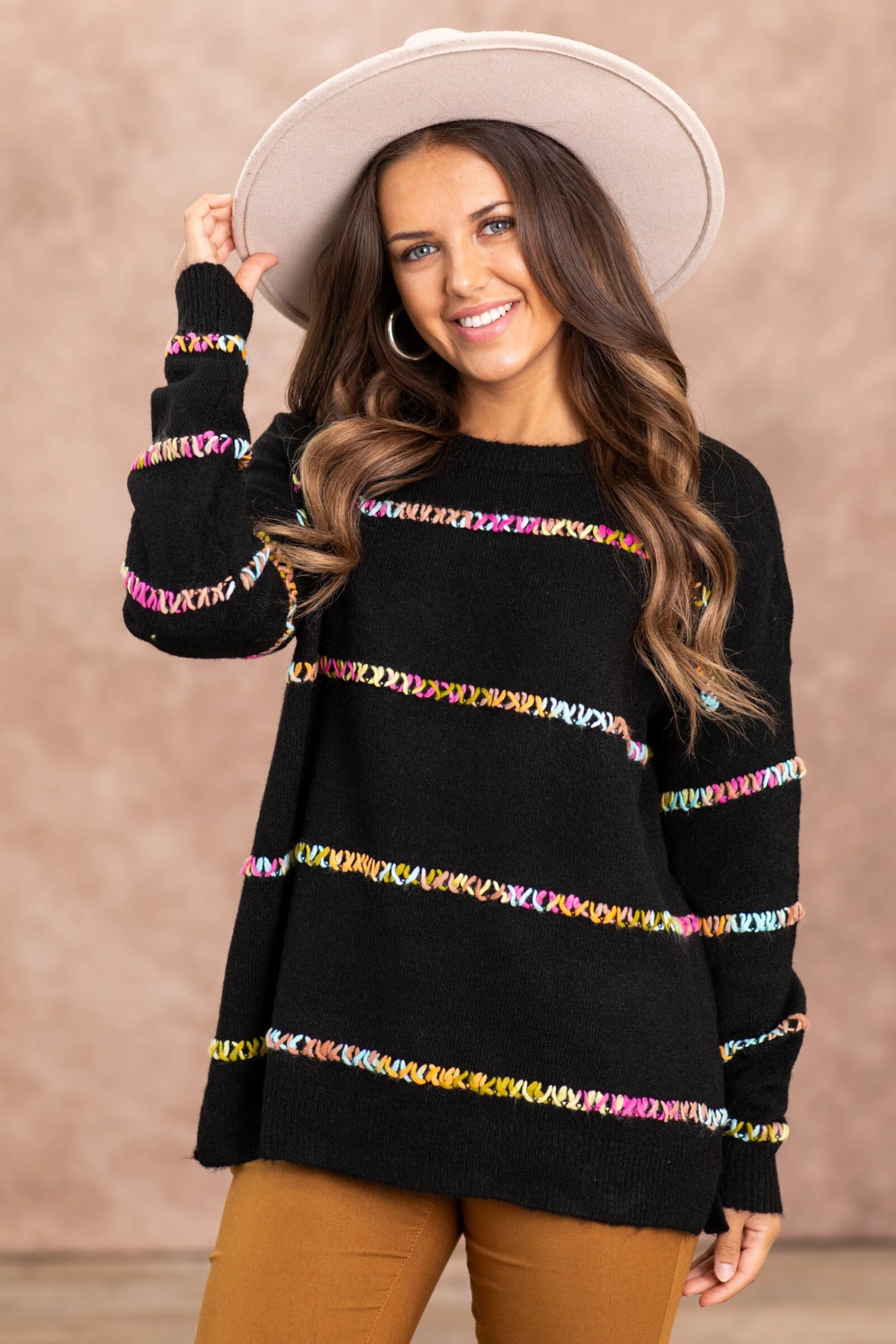 STACCATO Black Sweater With Multicolor Stitch Detail 4 STACCATO Black Sweater With Multicolor Stitch Detail - Image 2