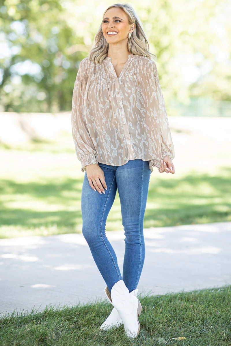 Tan And White Tonal Animal Print Top 4 Tan And White Tonal Animal Print Top - Image 2