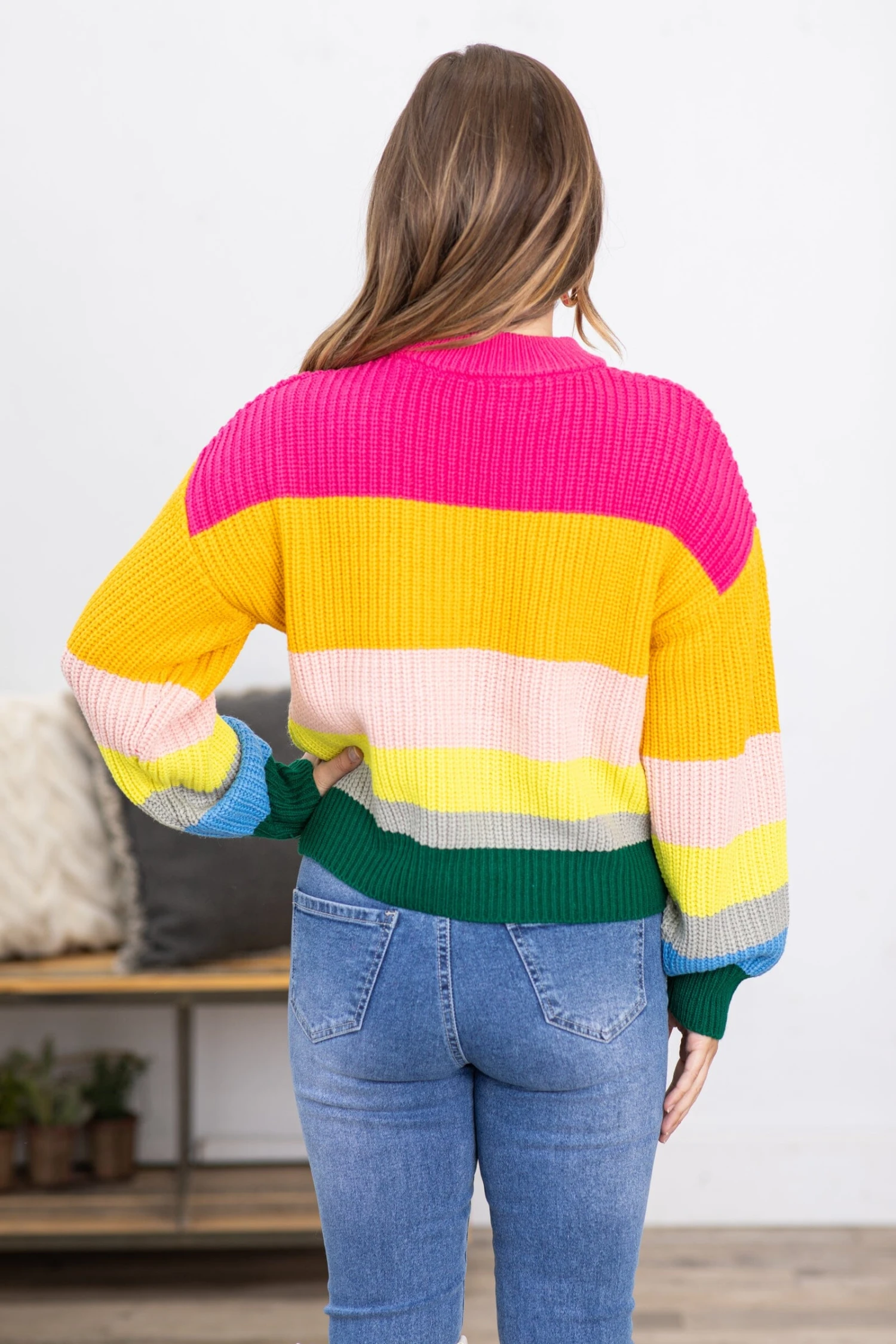 Hot Pink And Yellow Multicolor Stripe Sweater 6 Hot Pink And Yellow Multicolor Stripe Sweater - Image 4