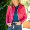 Hot Pink Faux Leather Moto Jacket