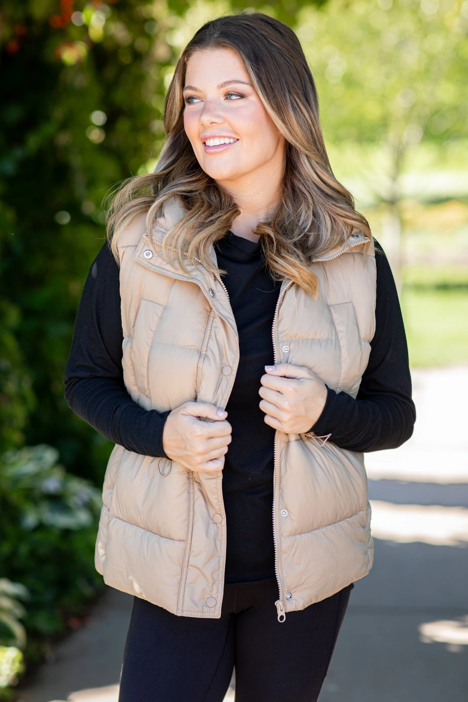 Tan Channel Quilted Puffer Vest 3 Tan Channel Quilted Puffer Vest
