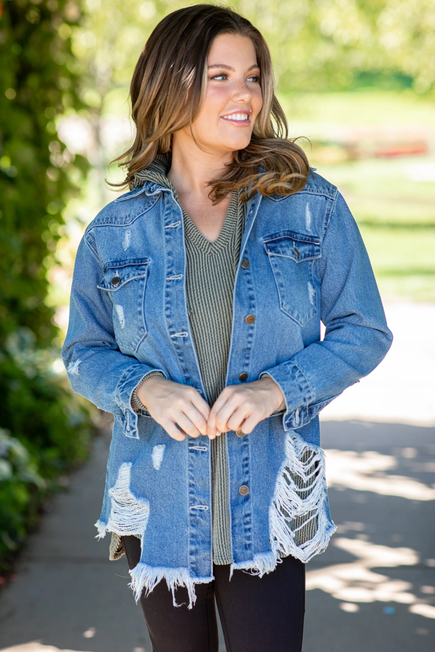 Medium Wash Frayed Hem Denim Jacket 3 Medium Wash Frayed Hem Denim Jacket