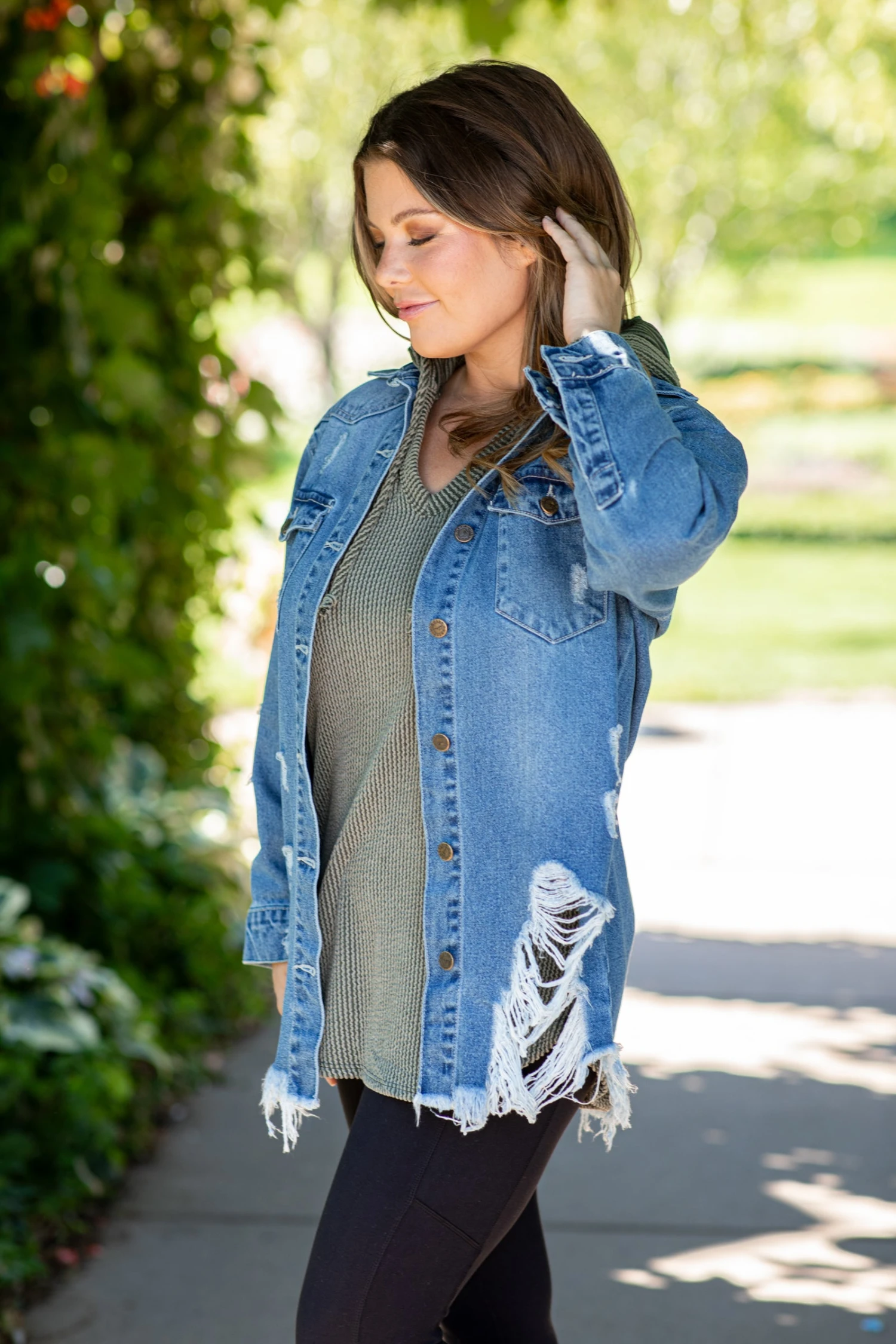 Medium Wash Frayed Hem Denim Jacket 4 Medium Wash Frayed Hem Denim Jacket - Image 2