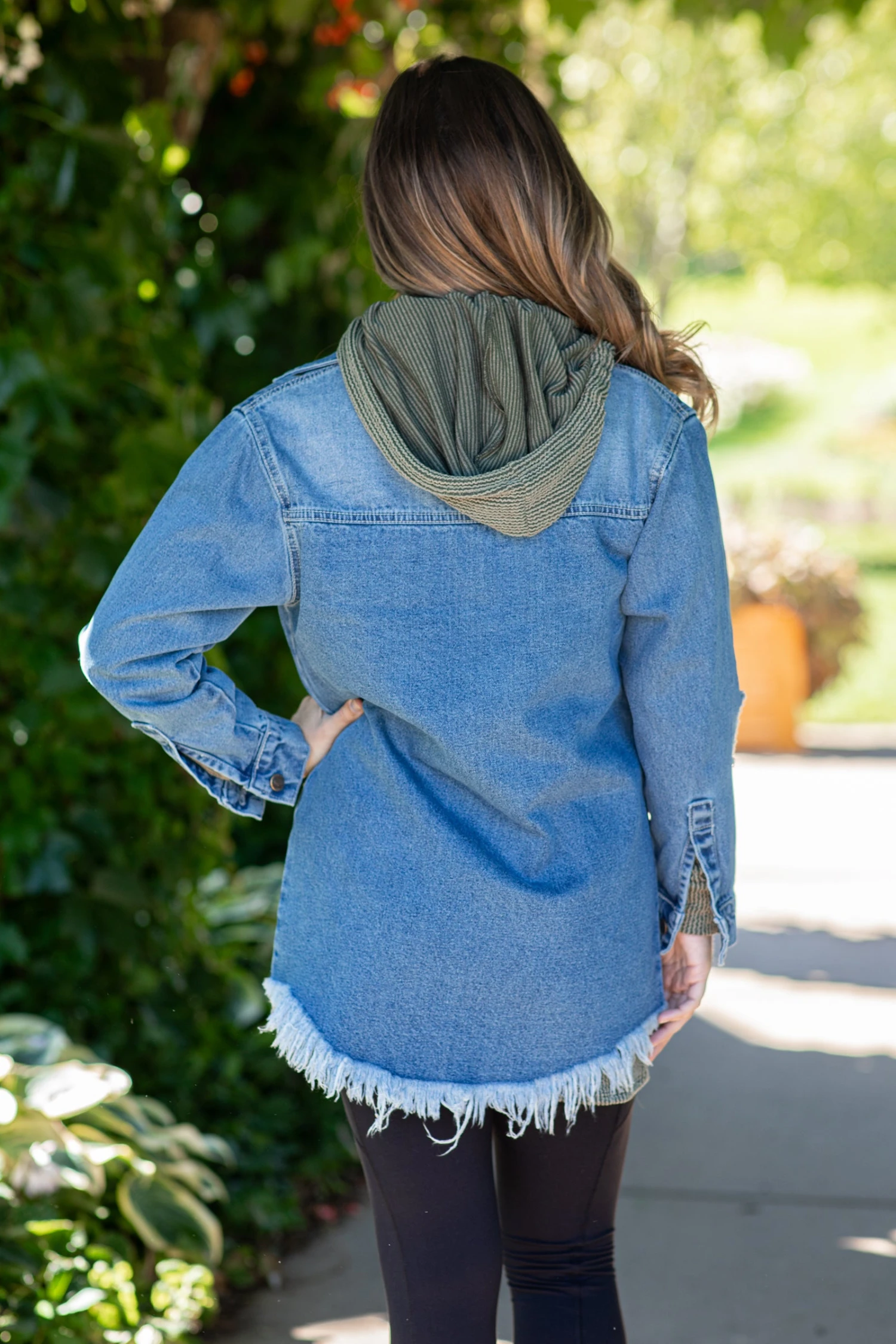 Medium Wash Frayed Hem Denim Jacket 6 Medium Wash Frayed Hem Denim Jacket - Image 4