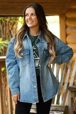 Medium Wash Snap Front Denim Jacket