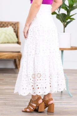 White Floral Laser Cut Maxi Skirt -Staccato Shop 3D4A3380