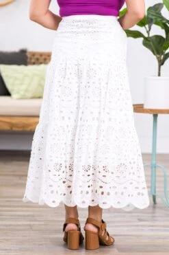 White Floral Laser Cut Maxi Skirt -Staccato Shop 3D4A3381