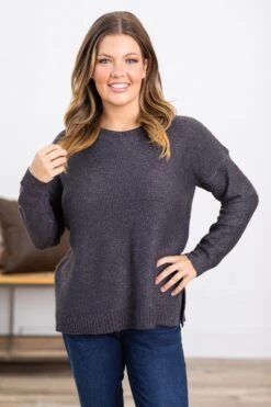 STACCATO Dark Grey Ribbed Trim Round Neck Sweater