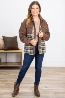 Brown Corduroy Jacket With Plaid Detail -Staccato Shop 3D4A3581 407b3561 e0e1 41e7 b7fb bd4d41bc90ae