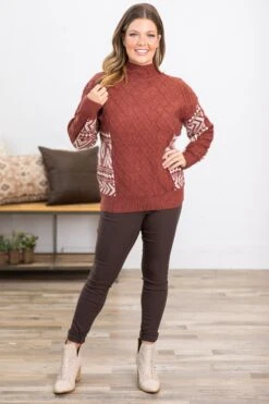 Maroon And Ivory Aztec Sleeve Detail Sweater -Staccato Shop 3D4A3645 f4981e41 7ef9 4e62 9457 ace09db83196