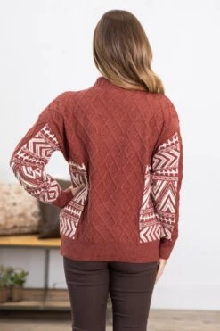 Maroon And Ivory Aztec Sleeve Detail Sweater -Staccato Shop 3D4A3652 79fdc592 e39e 4b6f b686 6c472df5ecfd