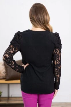 Black V-Neck Puff Lace Sleeve Sweater -Staccato Shop 3D4A3661 f4fd5514 5bd0 4618 b33e ec8b3d575aed
