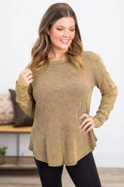 Staccato Shop 38 Army Green Washed Baby Waffle Knit Top