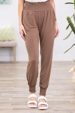 Mocha Smocked Waist Jogger Pants