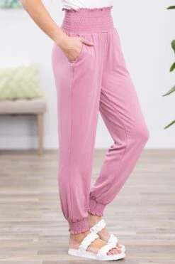 Dusty Rose Smocked Waist Jogger Pants -Staccato Shop 3D4A3745 94637911 3595 479b 8bea d7dac3da4240