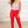 Red Skinny Fit High Rise Pants -Staccato Shop 3D4A3974 8500c37e 181a 4f7d 8b6d b30b5115d8ff