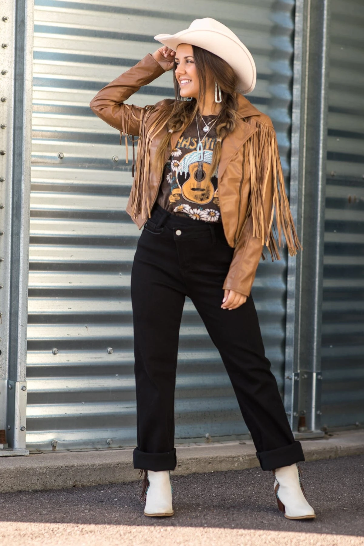 Mocha Faux Leather Jacket With Fringe 7 Mocha Faux Leather Jacket With Fringe - Image 5