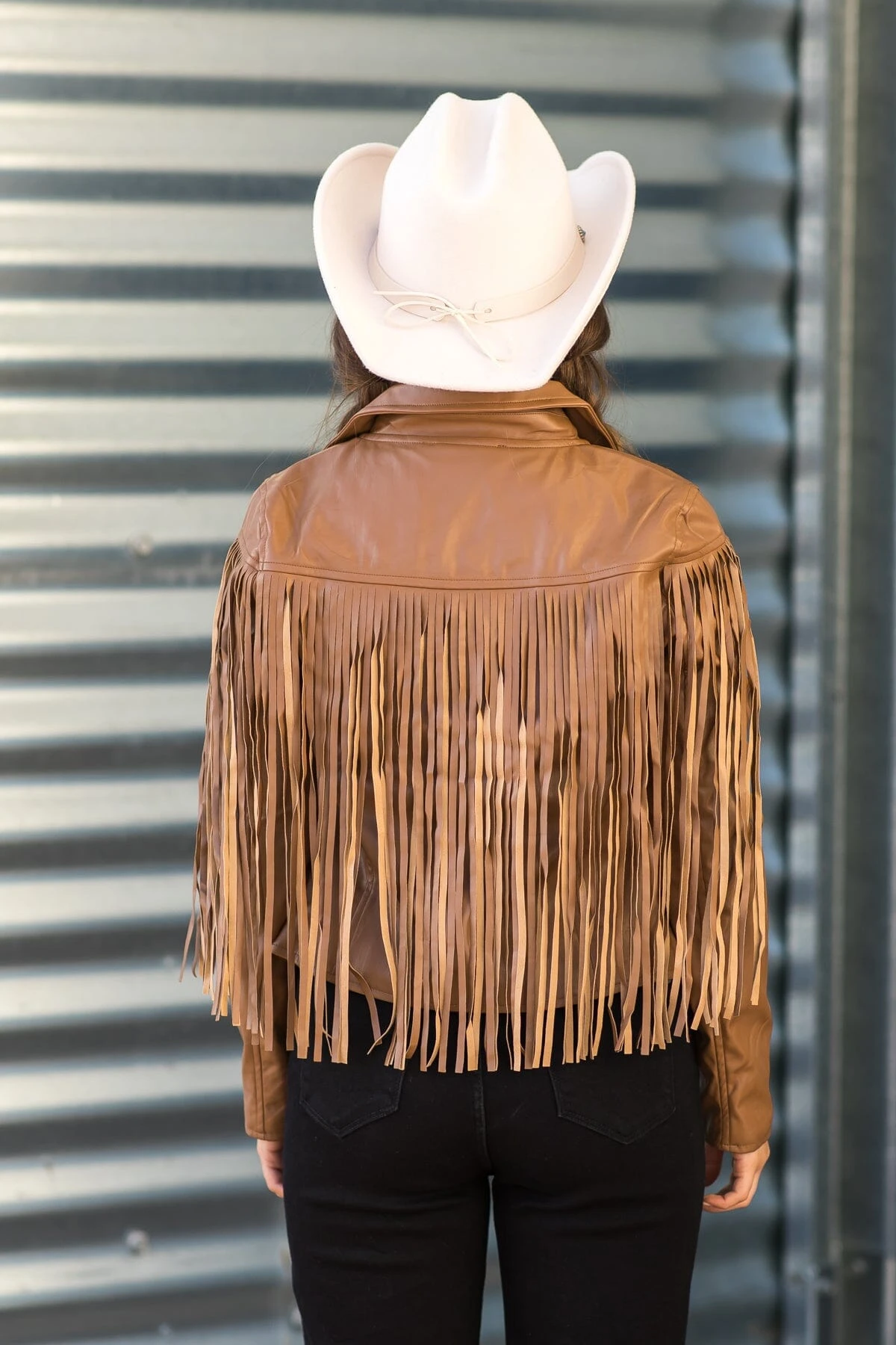 Mocha Faux Leather Jacket With Fringe 9 Mocha Faux Leather Jacket With Fringe - Image 7