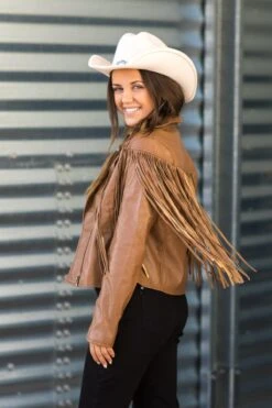 Mocha Faux Leather Jacket With Fringe 11 Mocha Faux Leather Jacket With Fringe -Staccato Shop 3D4A4046 2