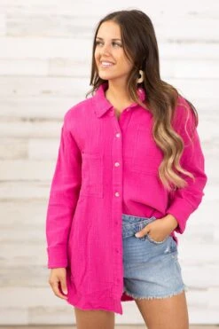 Fuchsia Textured Button Up Top With Pocket -Staccato Shop 3D4A4146 21b53bba 16c3 430b 9f92 70b576956193